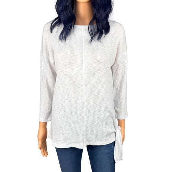 T by Talbots White Ribbed Side Tie Tunic Top Size Small - Picture 2 of 5